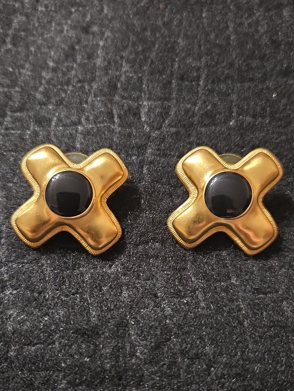 VTG Goldtone and Black X Pierced Earrings